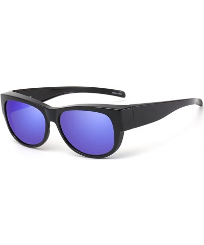 Fits Over Glasses Sunglasses Polarized Lens for Women Men Medium Size - Black Frame Blue Mirrored Lens - CY18D32EHTO $11.88 R...