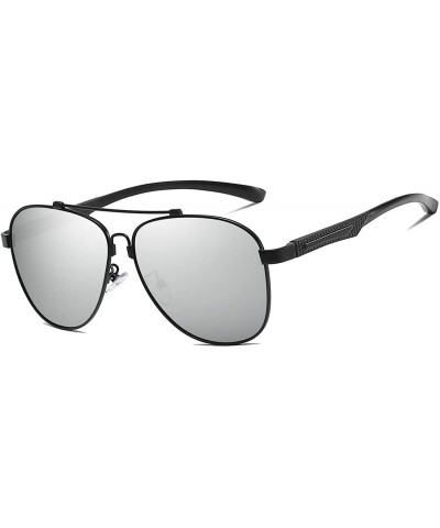 Mens Aviator Polarized Sunglasses Alloy Frame Shades for Driving Fishing Golf UV400 Protection - Black Silver - C518AYSNRRS $...