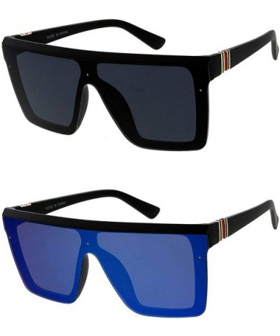 Fashion Oversize Siamese Lens Sunglasses Women Men Succinct Style UV400 - 2 Pack Black and Blue - CK1983G9NUM $11.72 Shield