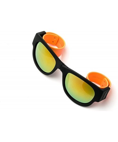 Folding Retro Design for Action Sports Easy to Store Sunglasses Flash/Mirrored Lenses - Orange - CY17XXQ0YHC $7.46 Sport