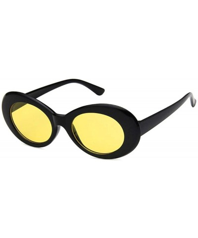 Women Fashion Oval Cat Eye Sunglasses with Case UV400 Protection Beach - Black Frame/Yellow Lens - C318WTY8URK $13.13 Oval