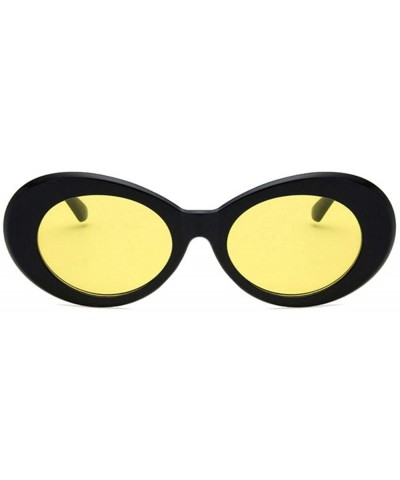 Women Fashion Oval Cat Eye Sunglasses with Case UV400 Protection Beach - Black Frame/Yellow Lens - C318WTY8URK $13.13 Oval