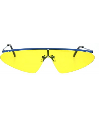 Funky Disco Flat Top Robotic Metal Half Rim Shield Triangle Sunglasses - Blue Yellow - C918QMO9UQ4 $6.45 Shield