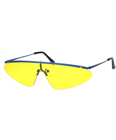 Funky Disco Flat Top Robotic Metal Half Rim Shield Triangle Sunglasses - Blue Yellow - C918QMO9UQ4 $6.45 Shield