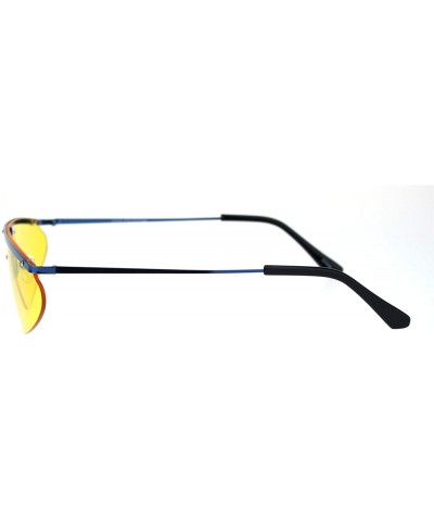 Funky Disco Flat Top Robotic Metal Half Rim Shield Triangle Sunglasses - Blue Yellow - C918QMO9UQ4 $6.45 Shield