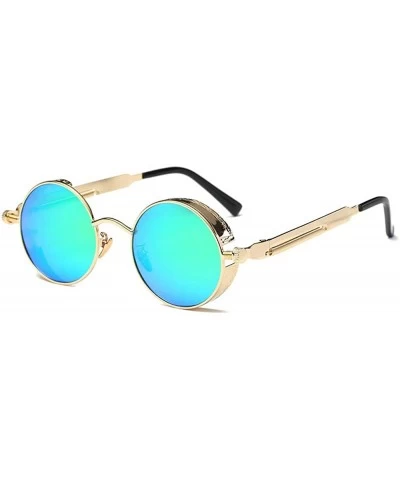 Men & Women UV400 Round Sunglasses Polarized Lens Metal Frame Glasses - Green - CA18ROC95IM $8.11 Goggle