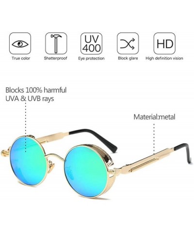 Men & Women UV400 Round Sunglasses Polarized Lens Metal Frame Glasses - Green - CA18ROC95IM $8.11 Goggle