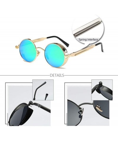 Men & Women UV400 Round Sunglasses Polarized Lens Metal Frame Glasses - Green - CA18ROC95IM $8.11 Goggle