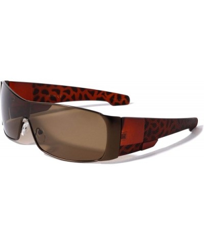 Polarized Texture Checkers Temple Curved One Piece Shield Lens Sunglasses - Brown Demi - C1190UY20MN $15.29 Shield