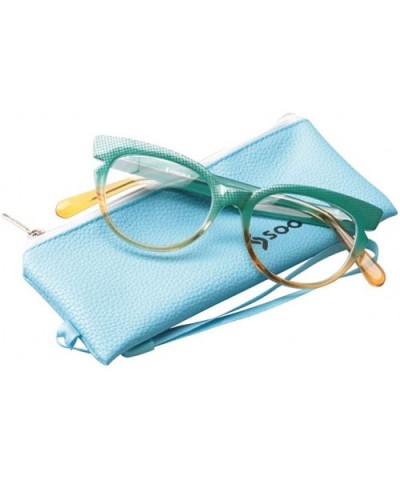 Womens Hit Color Grid Pattern Cat Eye Reading Glass Eyeglass Frame - 2 Pairs / Blue + Tea - C918IHTZA5U $13.57 Oversized