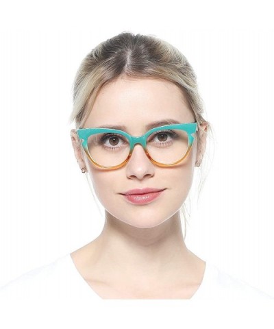 Womens Hit Color Grid Pattern Cat Eye Reading Glass Eyeglass Frame - 2 Pairs / Blue + Tea - C918IHTZA5U $13.57 Oversized