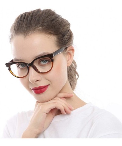 Womens Hit Color Grid Pattern Cat Eye Reading Glass Eyeglass Frame - 2 Pairs / Blue + Tea - C918IHTZA5U $13.57 Oversized