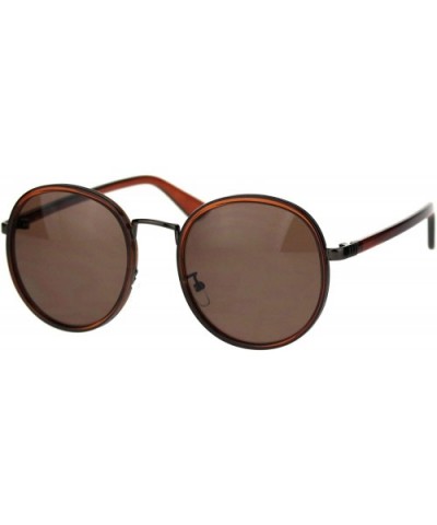 Womens Vintage Fashion Round Sunglasses Stylish Cute Double Frame UV 400 - Brown Gunmetal (Brown) - CV18YZIKK4T $11.49 Round