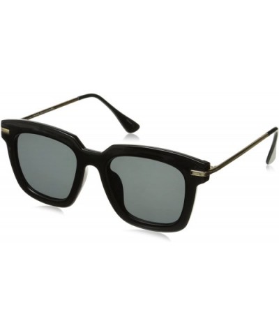 Oversize Slim Metal Temple Square Lens Horn Rimmed Sunglasses 50mm - Black-gold / Smoke - CQ12OCFOXHQ $9.98 Wayfarer