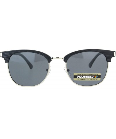 Mens Polarized Hipster Half Horn Rim Rectangular Designer Sunglasses - Grey Wood Grain Silver Black - CZ18ONIE5K3 $10.69 Rect...