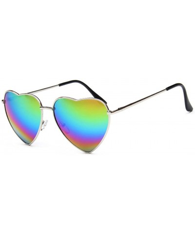 Color Coated Full Metal Frame UV400 Heart Shape Sunglasses Eyewear - Rainbow - CX183AXONK3 $7.71 Sport