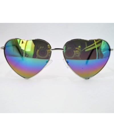 Color Coated Full Metal Frame UV400 Heart Shape Sunglasses Eyewear - Rainbow - CX183AXONK3 $7.71 Sport