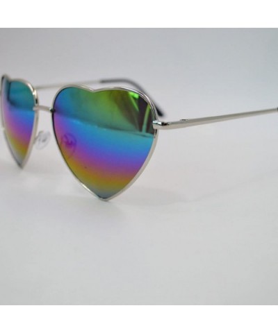 Color Coated Full Metal Frame UV400 Heart Shape Sunglasses Eyewear - Rainbow - CX183AXONK3 $7.71 Sport