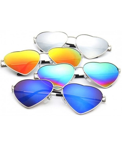 Color Coated Full Metal Frame UV400 Heart Shape Sunglasses Eyewear - Rainbow - CX183AXONK3 $7.71 Sport