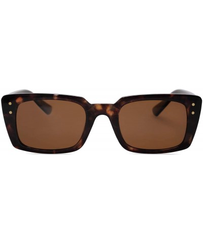 Retro Rectangular Polarized Sunglasses Women Flat Lens LUNA SJ2095 - C2 Tortoise Frame/Brown Lens - CR198S23SUZ $8.92 Rectang...