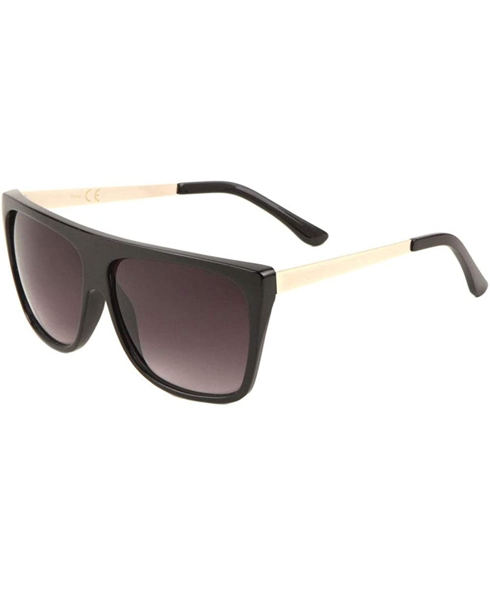 Plastic Flat Top Frame Metal Temple Plastic Ears Sunglasses - Smoke - CS19895IS30 $11.47 Shield