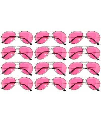 12 Pirs Wholesale Classic Aviator Style Sunglasses Colored Metal Colored Lens - 12_pairs_silver_frame_pink - C918CD82EQ7 $20....