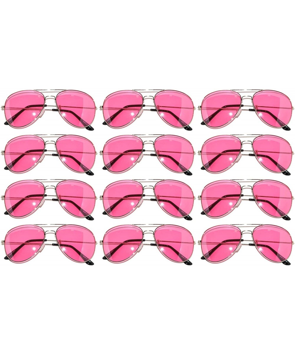 12 Pirs Wholesale Classic Aviator Style Sunglasses Colored Metal Colored Lens - 12_pairs_silver_frame_pink - C918CD82EQ7 $20....