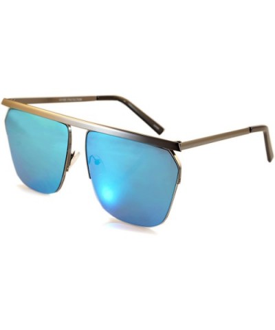 Unisex Fearless Bold Flat Top Brow-Bar Mirrored Sunglasses A054 - Gunmetal/ Blue Revo - CQ1884YR4K5 $9.74 Rimless