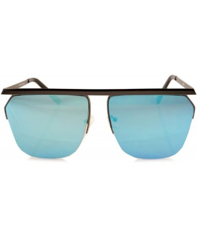 Unisex Fearless Bold Flat Top Brow-Bar Mirrored Sunglasses A054 - Gunmetal/ Blue Revo - CQ1884YR4K5 $9.74 Rimless