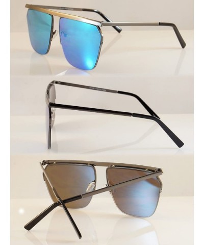 Unisex Fearless Bold Flat Top Brow-Bar Mirrored Sunglasses A054 - Gunmetal/ Blue Revo - CQ1884YR4K5 $9.74 Rimless