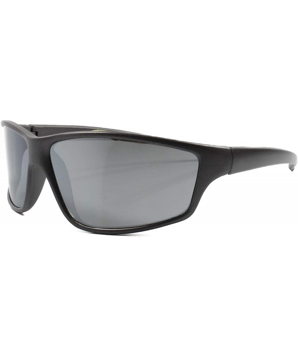 Vintage Wrap Around Rectangular Mirrored Lens Sunglasses Frame - Gray & Black - CK18SZ5O0T7 $9.43 Wrap