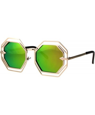 Octagon Shaped Sunglasses Womens Fashion Double Metal Frame Mirror Lens - Gold (Peach Mirror) - CK187HXWR49 $8.65 Oversized