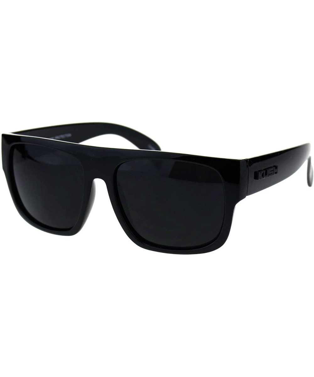 KUSH Sunglasses Mens Dark Lens Black Square Frame Shades UV 400 - Shiny Black - CB18GRWWYUQ $7.89 Square