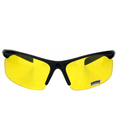 Mens Baseball Half Rim Warp Around Plastic Night Driving Lens Sunglasses - Shiny Black - C318H8KRLY5 $6.26 Sport