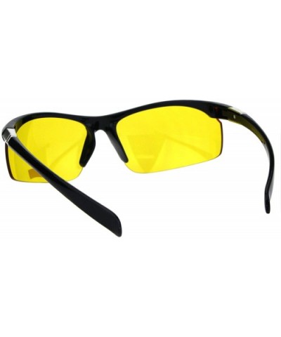 Mens Baseball Half Rim Warp Around Plastic Night Driving Lens Sunglasses - Shiny Black - C318H8KRLY5 $6.26 Sport