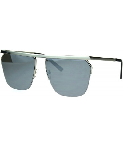 Flat Top Metal Rim Color Mirror Lens Futuristic Rectangular Sunglasses - Silver Mirror - C017AZ3A8Q2 $6.98 Rectangular