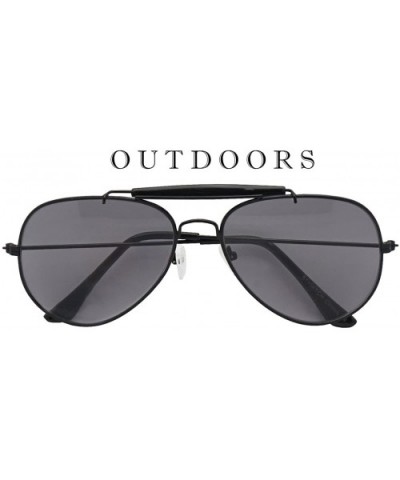 Oversize Round Double Bar Clear Lens Metal Aviator Plastic Cross Bar Glasses - Black (Sun Sensor) - CL17XW8HM2A $6.81 Aviator