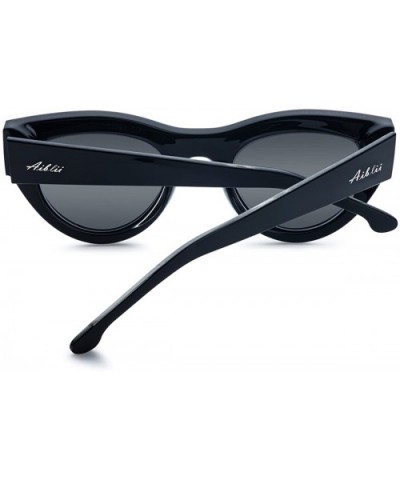 Polarized 80's Retro Cateye Sunglasses for Men Women - Black - CR18EL7H03C $21.40 Rimless