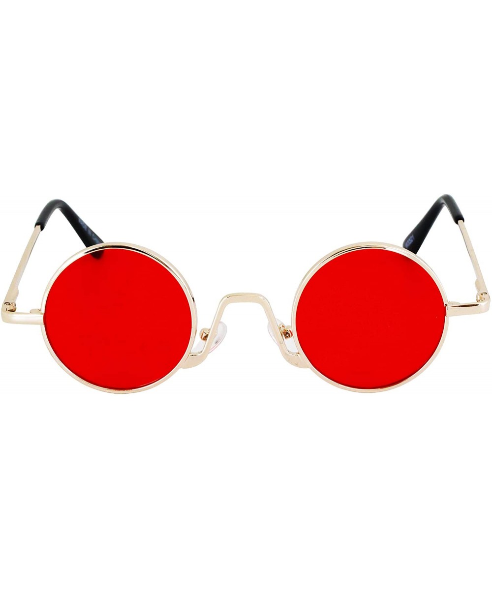 Vintage Slender Round Sunglasses Retro Small Metal Frame Candy Colors - Red - CP18UL6GZ45 $6.40 Round