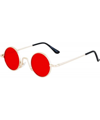 Vintage Slender Round Sunglasses Retro Small Metal Frame Candy Colors - Red - CP18UL6GZ45 $6.40 Round