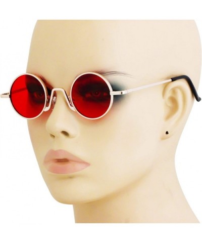 Vintage Slender Round Sunglasses Retro Small Metal Frame Candy Colors - Red - CP18UL6GZ45 $6.40 Round