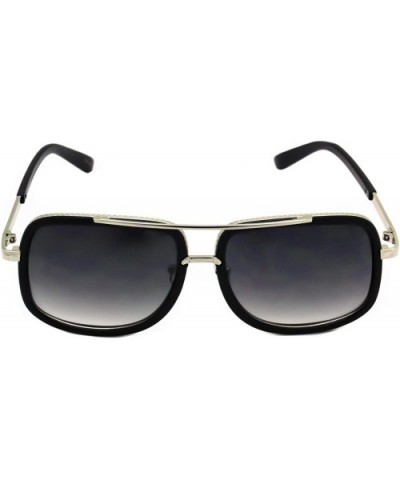 Flat Top Aviator Retro Celebrity Style Classic Square Frame Sunglasses - Black Silver / Black - CA180TT0LXD $7.11 Aviator