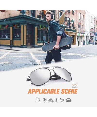 Pilot Polarized Sunglasses for Men Lightweight Al-Mg Sports UV400 S704 - Matte Black Frame/Silver Mirrored Lens - CG18XZ5Z22O...