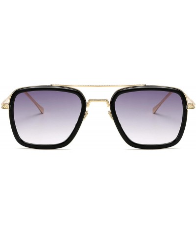 Metal Square Sunglasses Women Men Vintage Alloy Frame Driving Glasses - Black Gold Frame Gradual Grey - CA18X4MEYTT $5.70 Goggle