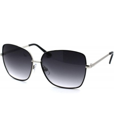 Womens Rectangular Metal Rim Butterfly Chic Sunglasses - Silver Black Smoke - CK18W3QST3K $7.21 Rectangular