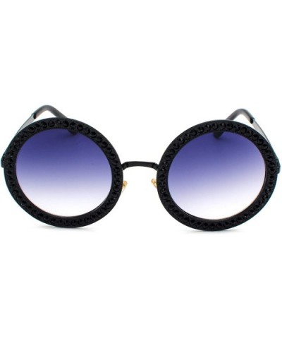 Women Diamond Rhinestone Sunglasses Oversized Round Metal Frame - Black- Grey Gradient Lens - CZ18SL2SWRR $11.66 Oversized