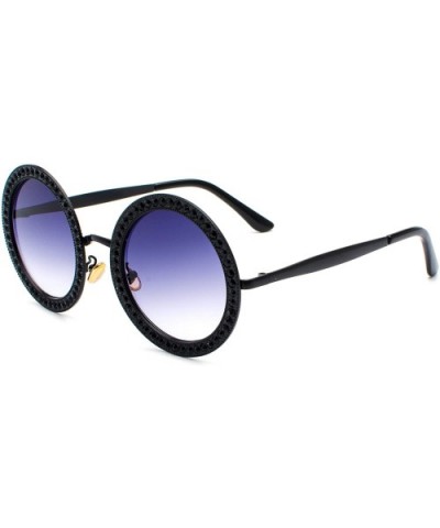 Women Diamond Rhinestone Sunglasses Oversized Round Metal Frame - Black- Grey Gradient Lens - CZ18SL2SWRR $11.66 Oversized