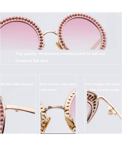 Women Diamond Rhinestone Sunglasses Oversized Round Metal Frame - Black- Grey Gradient Lens - CZ18SL2SWRR $11.66 Oversized