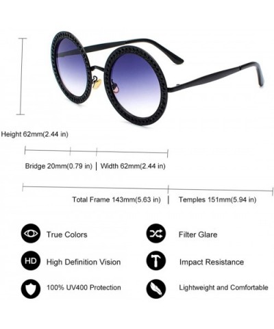 Women Diamond Rhinestone Sunglasses Oversized Round Metal Frame - Black- Grey Gradient Lens - CZ18SL2SWRR $11.66 Oversized