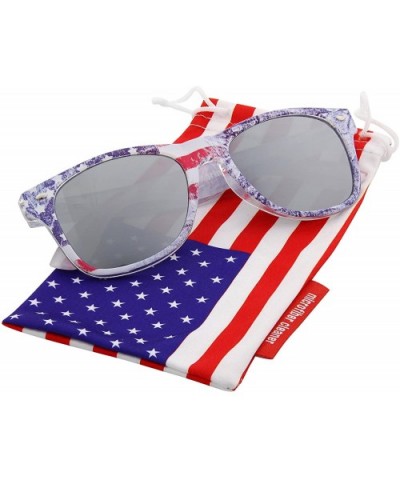 Limited Edition"Arctic Denim" American Flag Mirror Sunglasses - Silver - C111VP6AAJT $7.17 Aviator